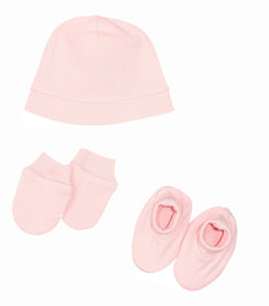 Mittens, Booties & Beanie Set Drop-Needle – Heavenly Pink