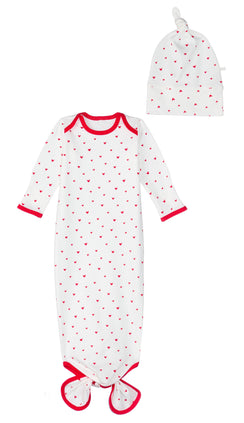 Gown & Beanie Set – Red Hearts
