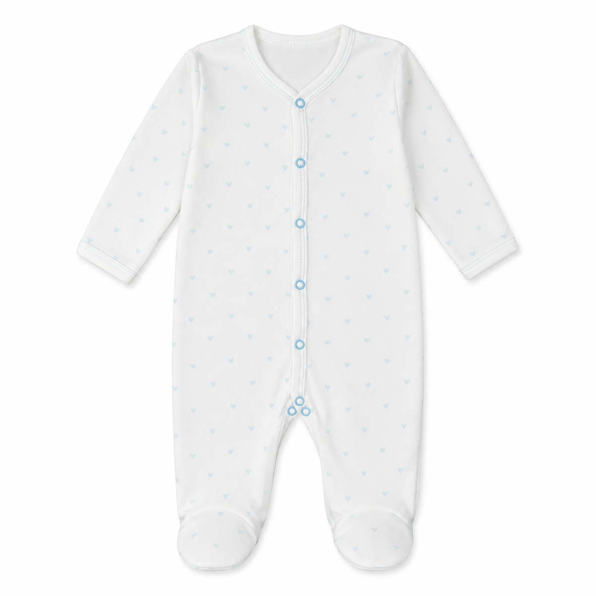 Snap-Front Footie – Blue Hearts