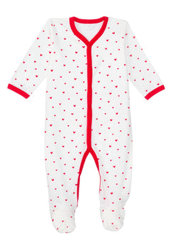 Snap-Front Footie – Red Hearts
