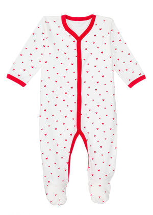 Snap-Front Footie – Red Hearts
