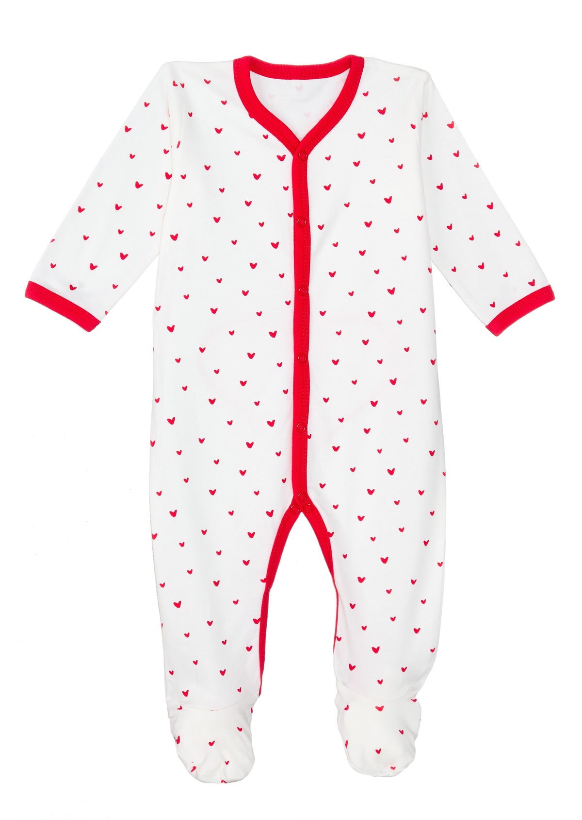 Snap-Front Footie – Red Hearts