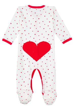 Snap-Front Footie – Red Hearts