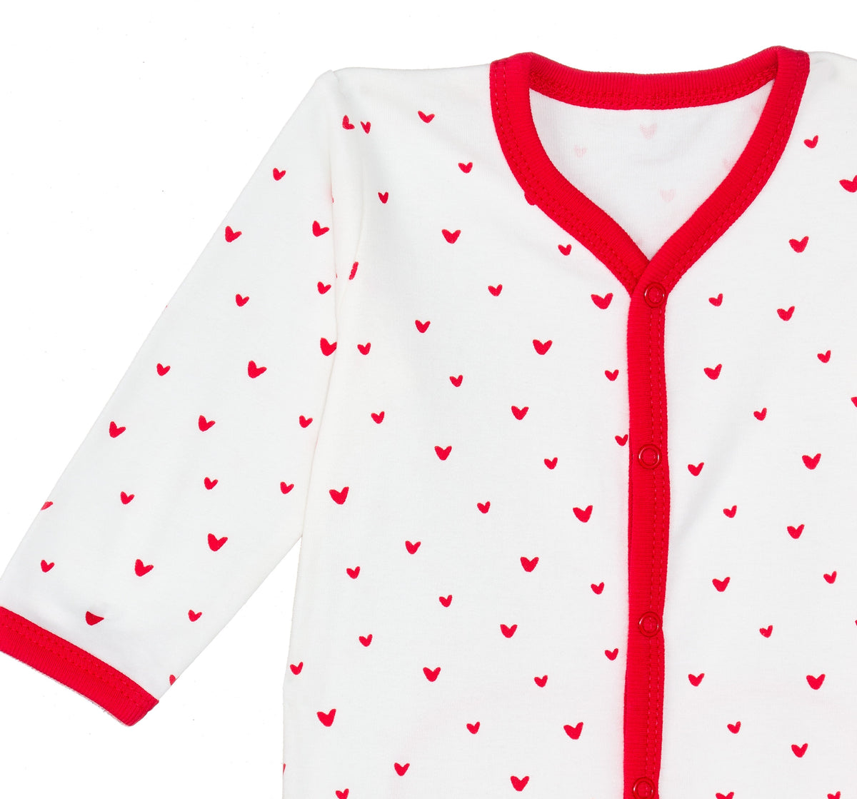 Snap-Front Footie – Red Hearts